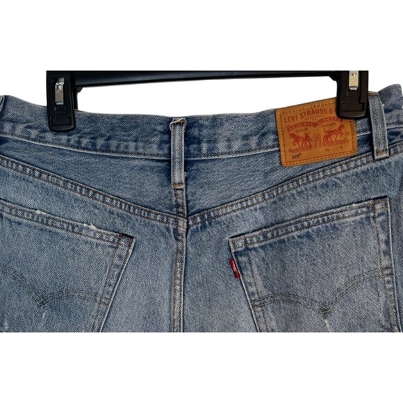 Levis 501 Size 28 Blue Denim Shorts With Yellow Embroidered Palm Trees - Picture 8 of 12